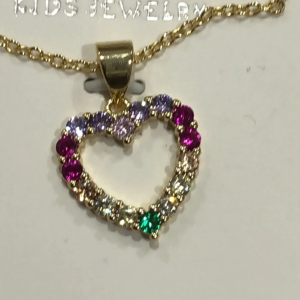 kids gold plated ruby emerald gemstones heart shape pendant fashion necklace new